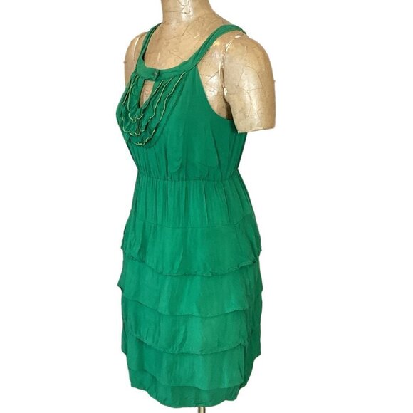 Anthropologie Maeve Gathered Together Sleeveless Ruffle Tier Dress 4 Green 293i - Picture 4 of 9